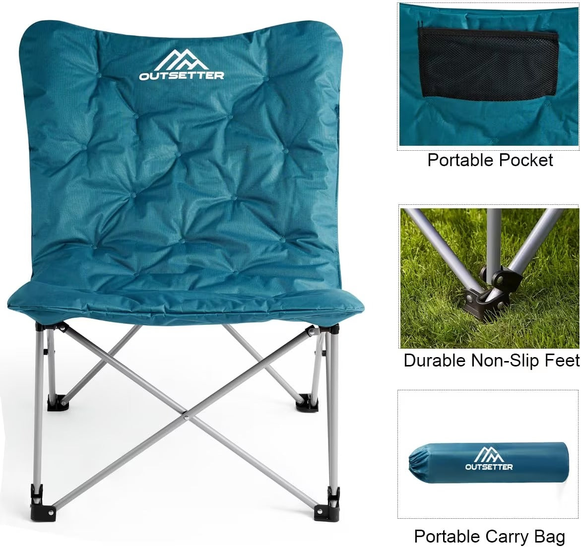 Adult Camping Garden Festival Folding Chair with Oversized Padded Comfy Cushion