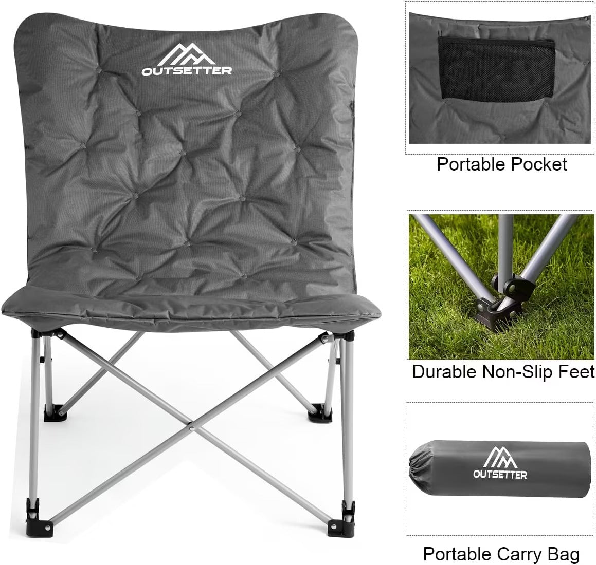 Adult Camping Garden Festival Folding Chair with Oversized Padded Comfy Cushion