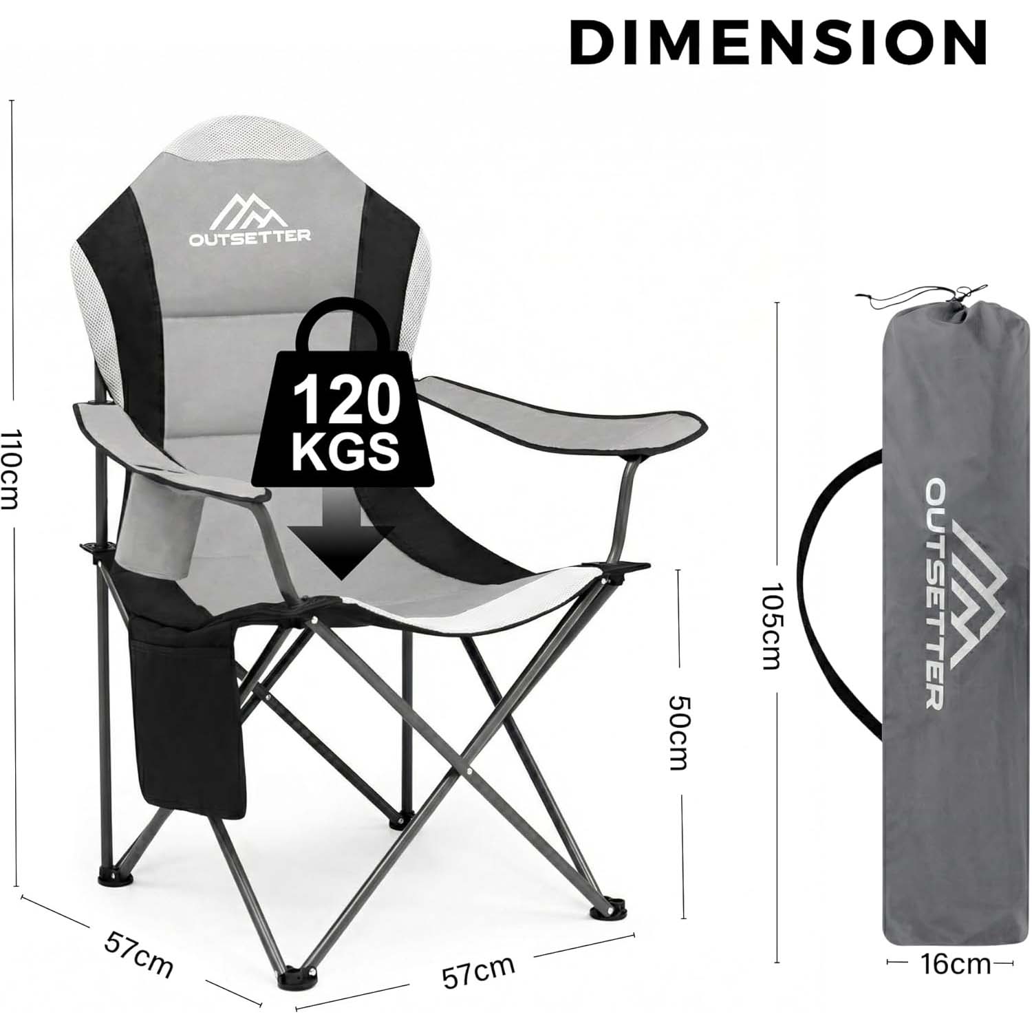 Folding Camping Chair High Back Padded with Cup Holder Side Pocket Portable
