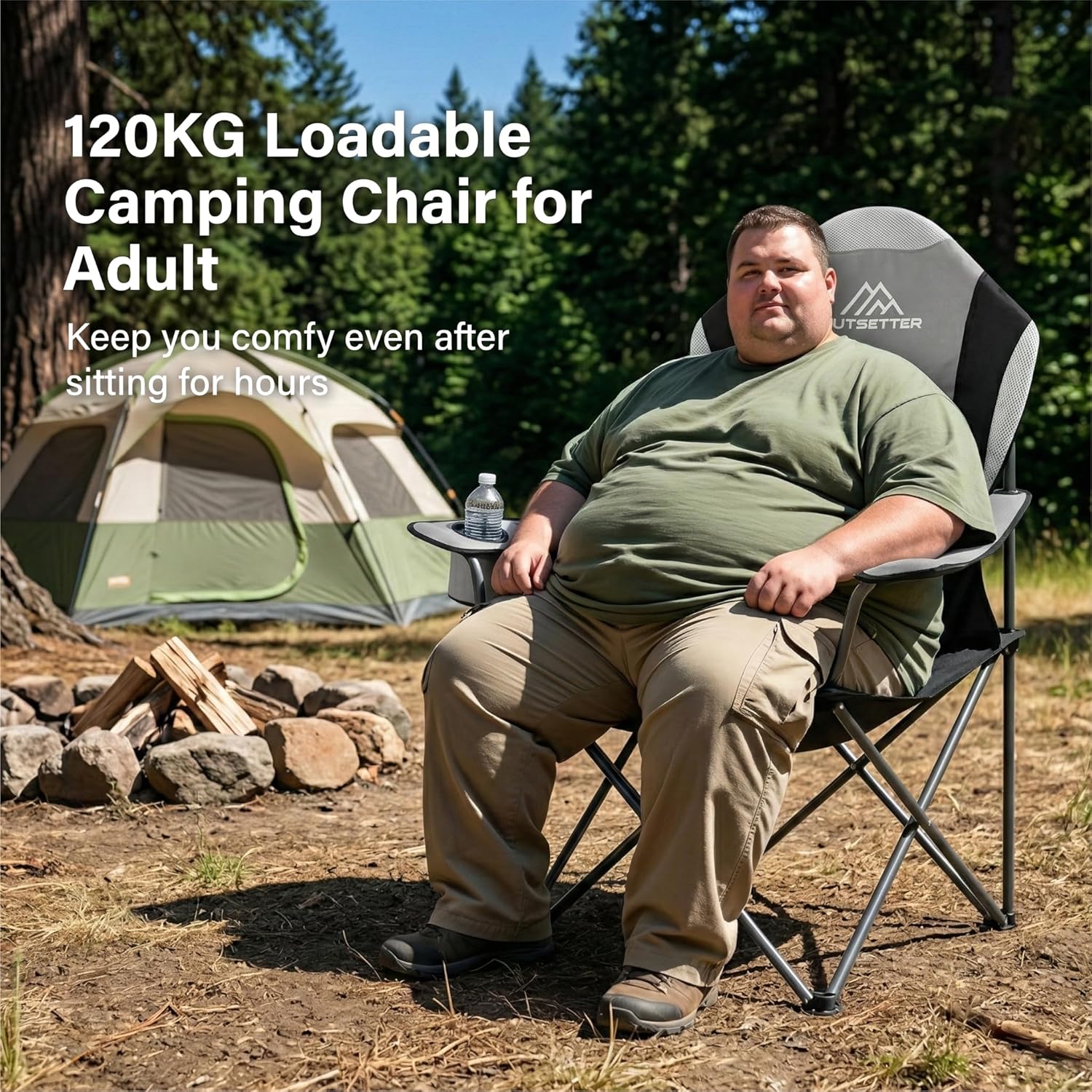 Folding Camping Chair High Back Padded with Cup Holder Side Pocket Portable
