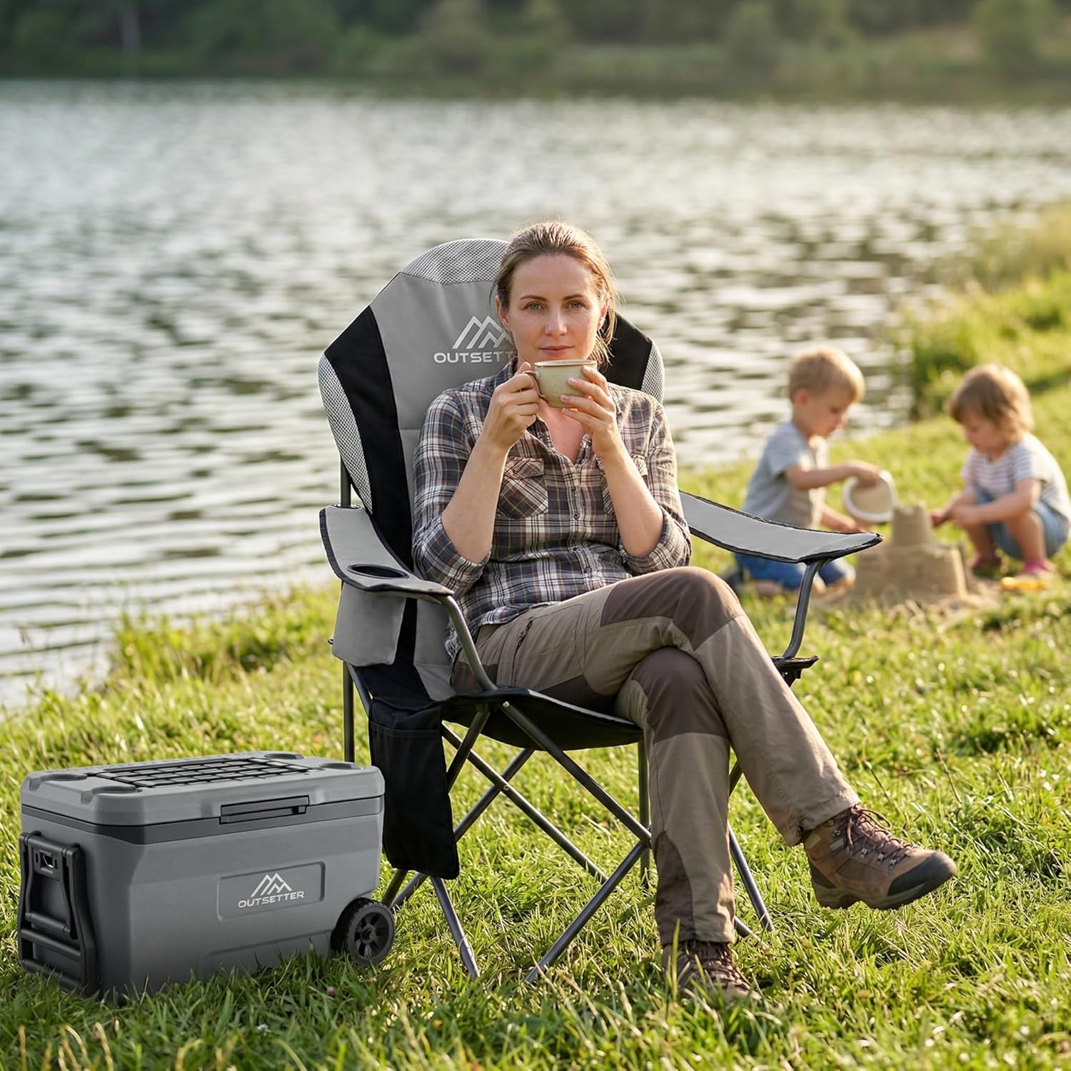 Folding Camping Chair High Back Padded with Cup Holder Side Pocket Portable