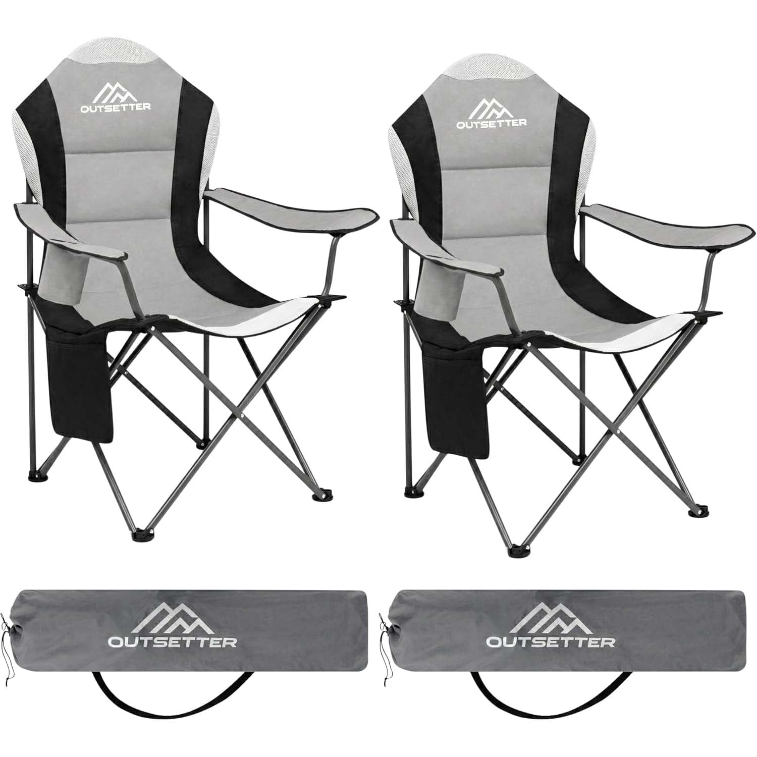 Folding Camping Chair High Back Padded with Cup Holder Side Pocket Portable