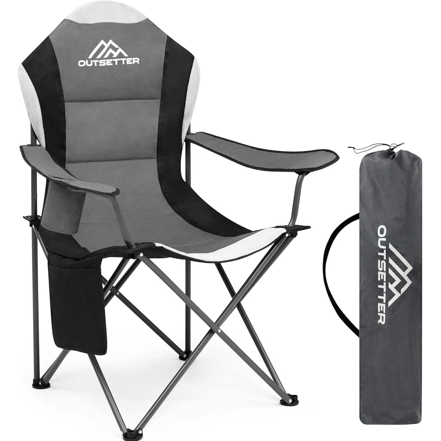 Folding Camping Chair High Back Padded with Cup Holder Side Pocket Portable