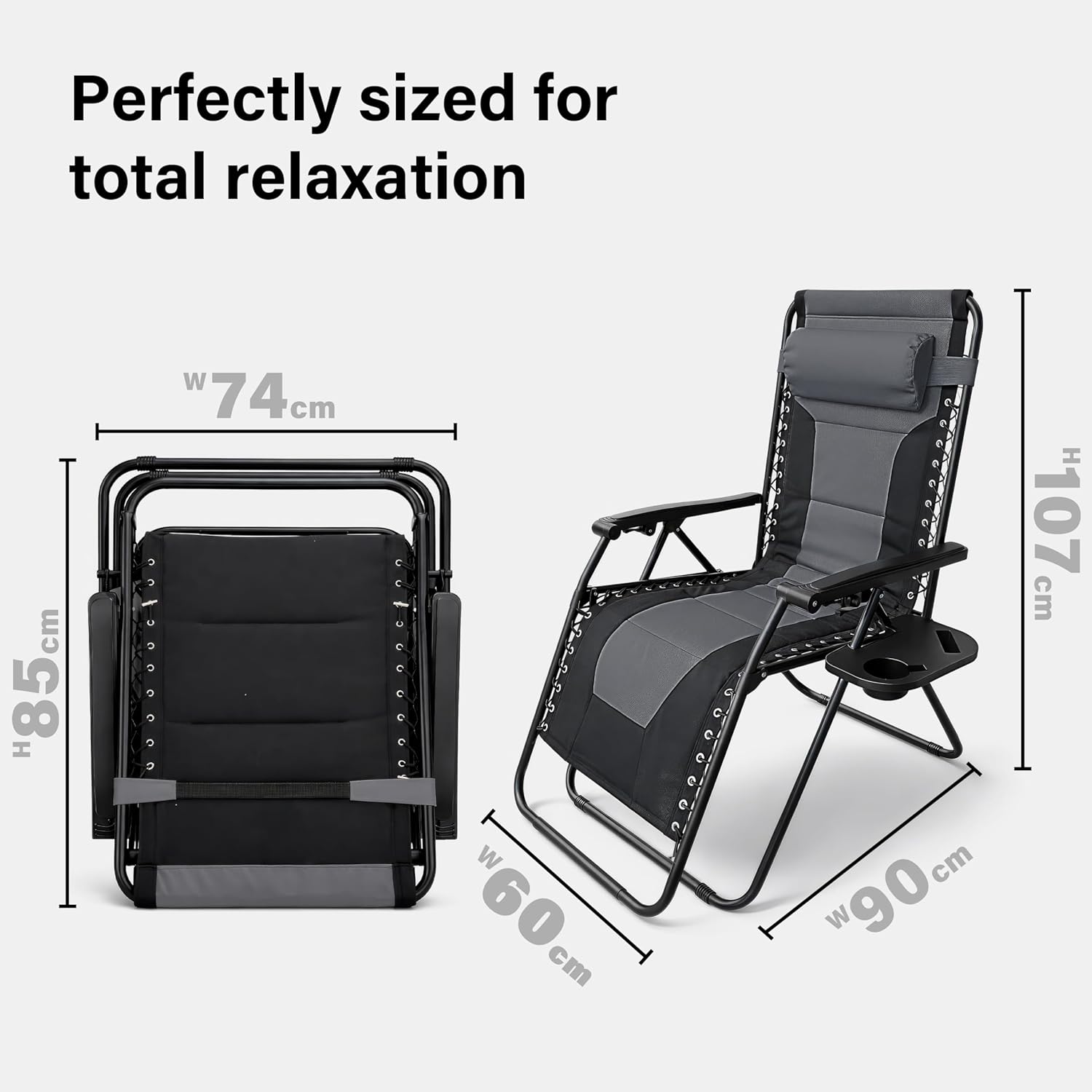 2Pcs Extra Wide Zero Gravity Chairs Luxury XXL Heavy Duty Padded Sun Lounger