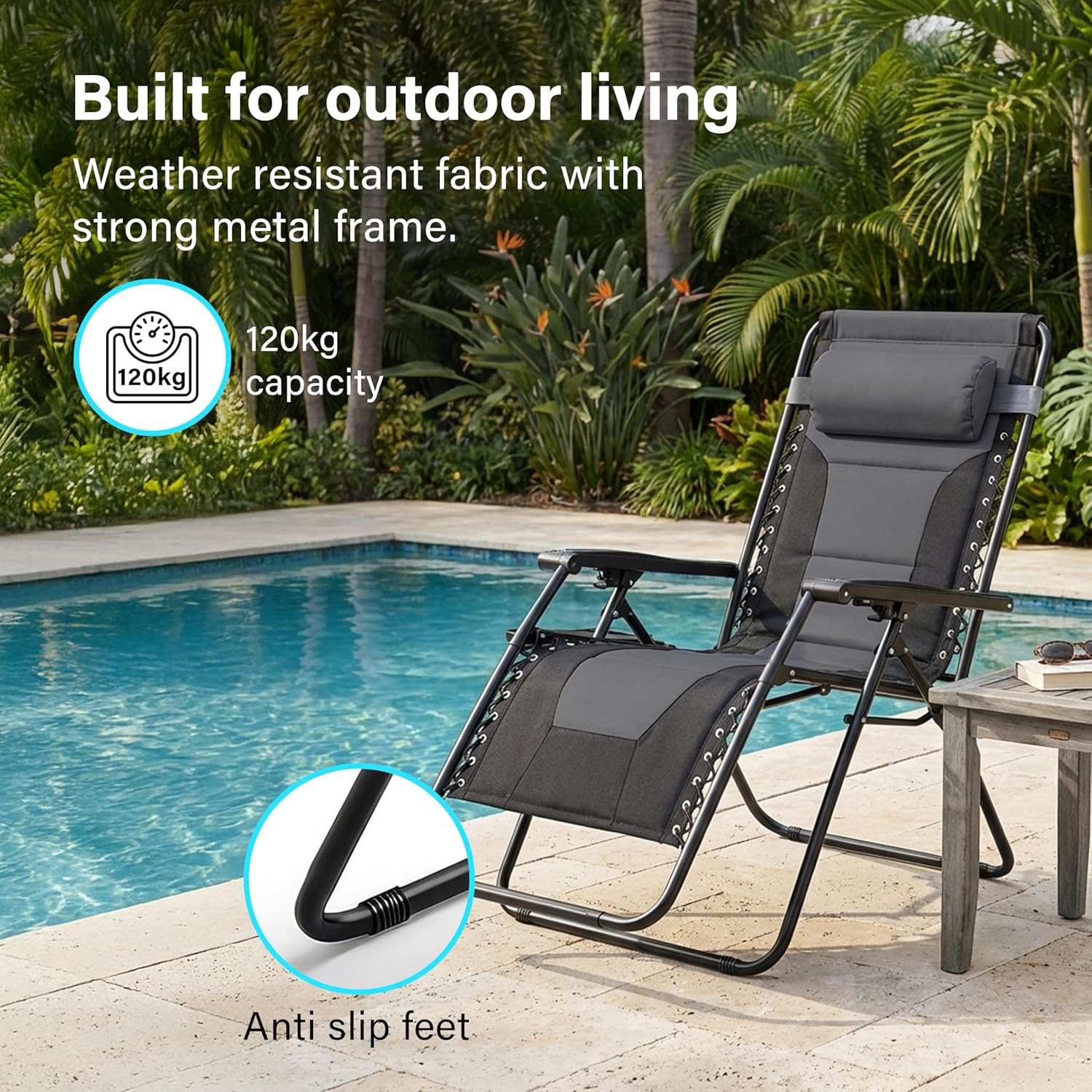 2Pcs Extra Wide Zero Gravity Chairs Luxury XXL Heavy Duty Padded Sun Lounger