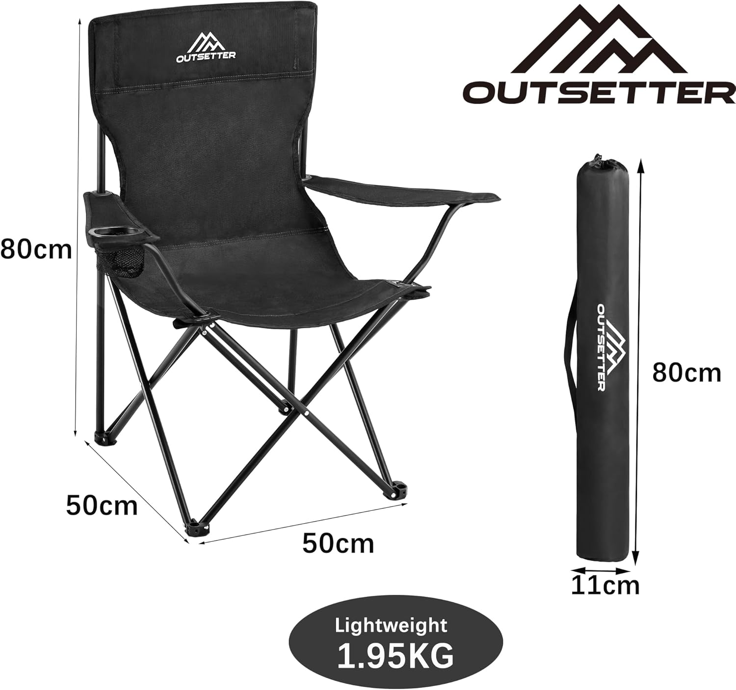 Set of 2 Camping Chairs Lightweight Folding Portable Arm Rest Outdoor Cup Holder
