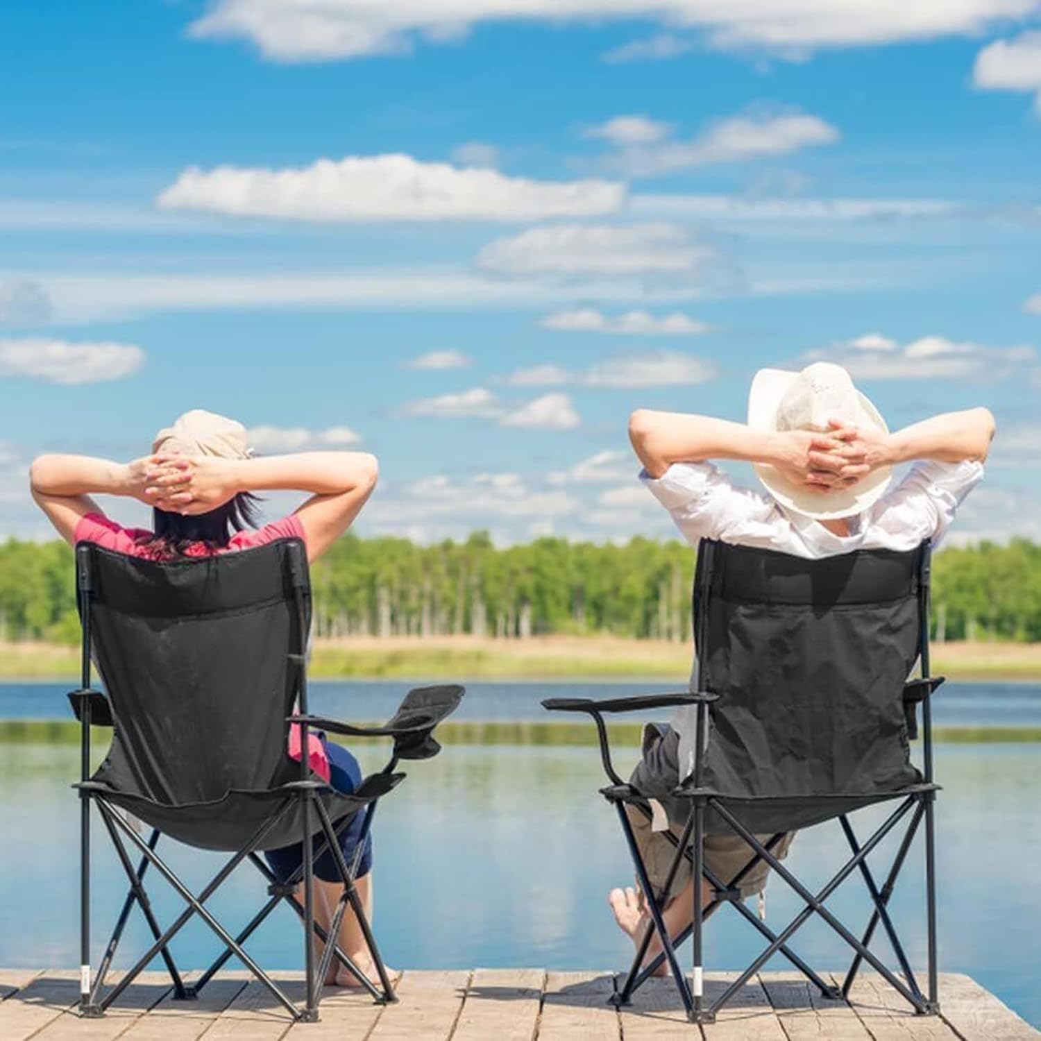 Set of 2 Camping Chairs Lightweight Folding Portable Arm Rest Outdoor Cup Holder