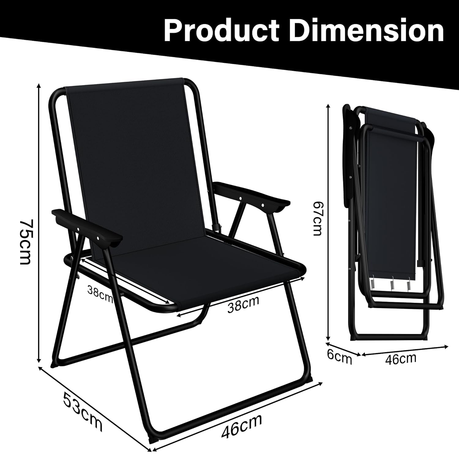 2 Pack Folding Beach Deck Chair with Armrests Portable Camping Garden Picnic