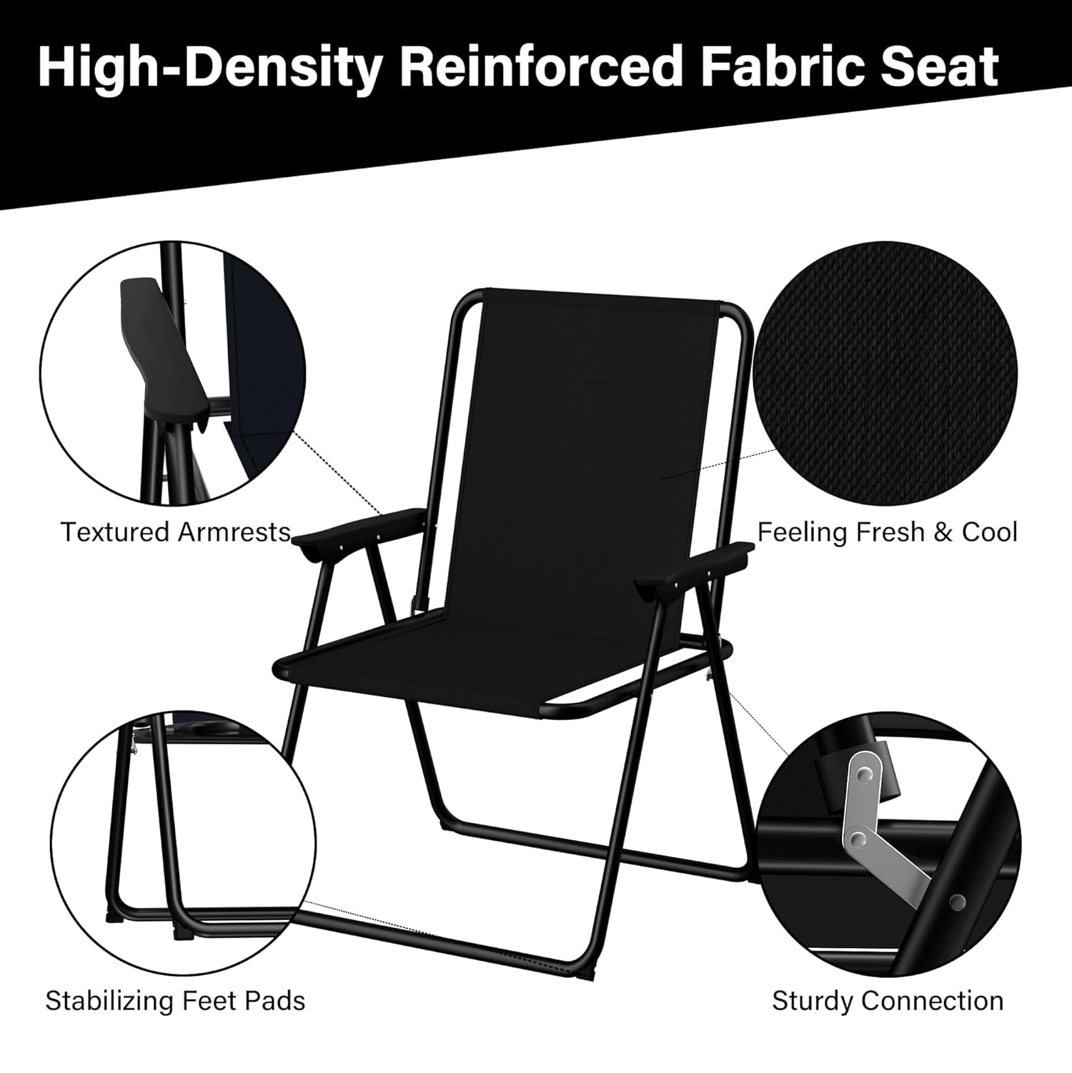2 Pack Folding Beach Deck Chair with Armrests Portable Camping Garden Picnic