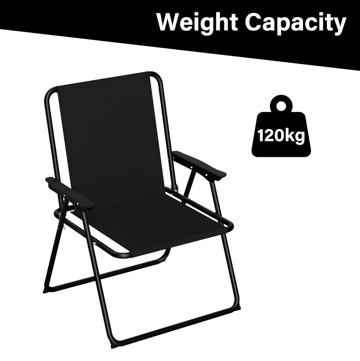 2 Pack Folding Beach Deck Chair with Armrests Portable Camping Garden Picnic
