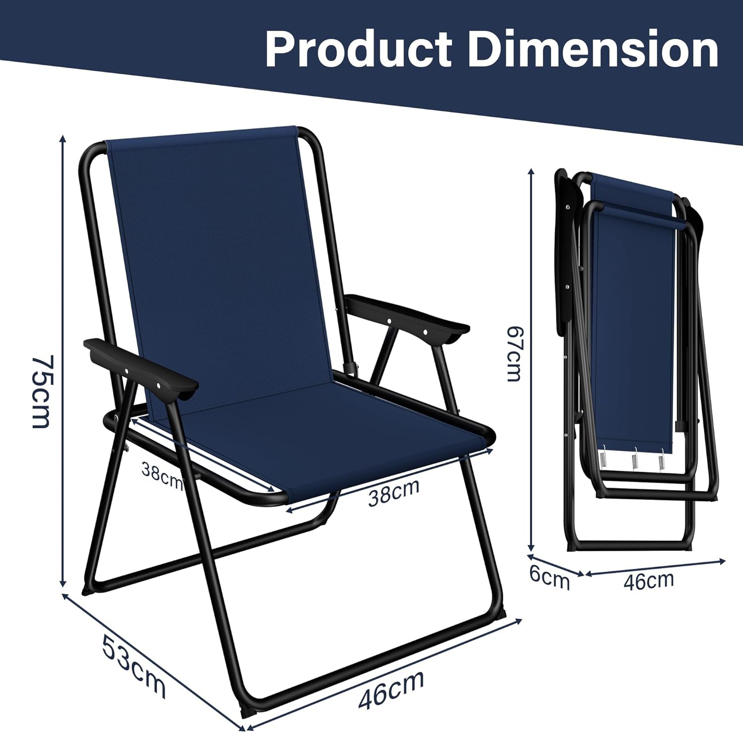 2 Pack Folding Beach Deck Chair with Armrests Portable Camping Garden Picnic