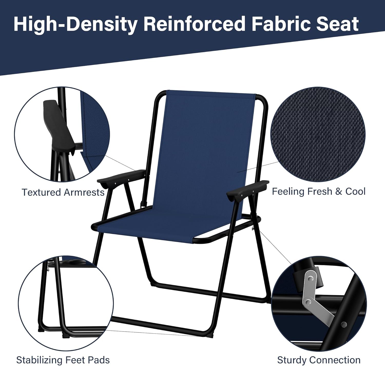 2 Pack Folding Beach Deck Chair with Armrests Portable Camping Garden Picnic