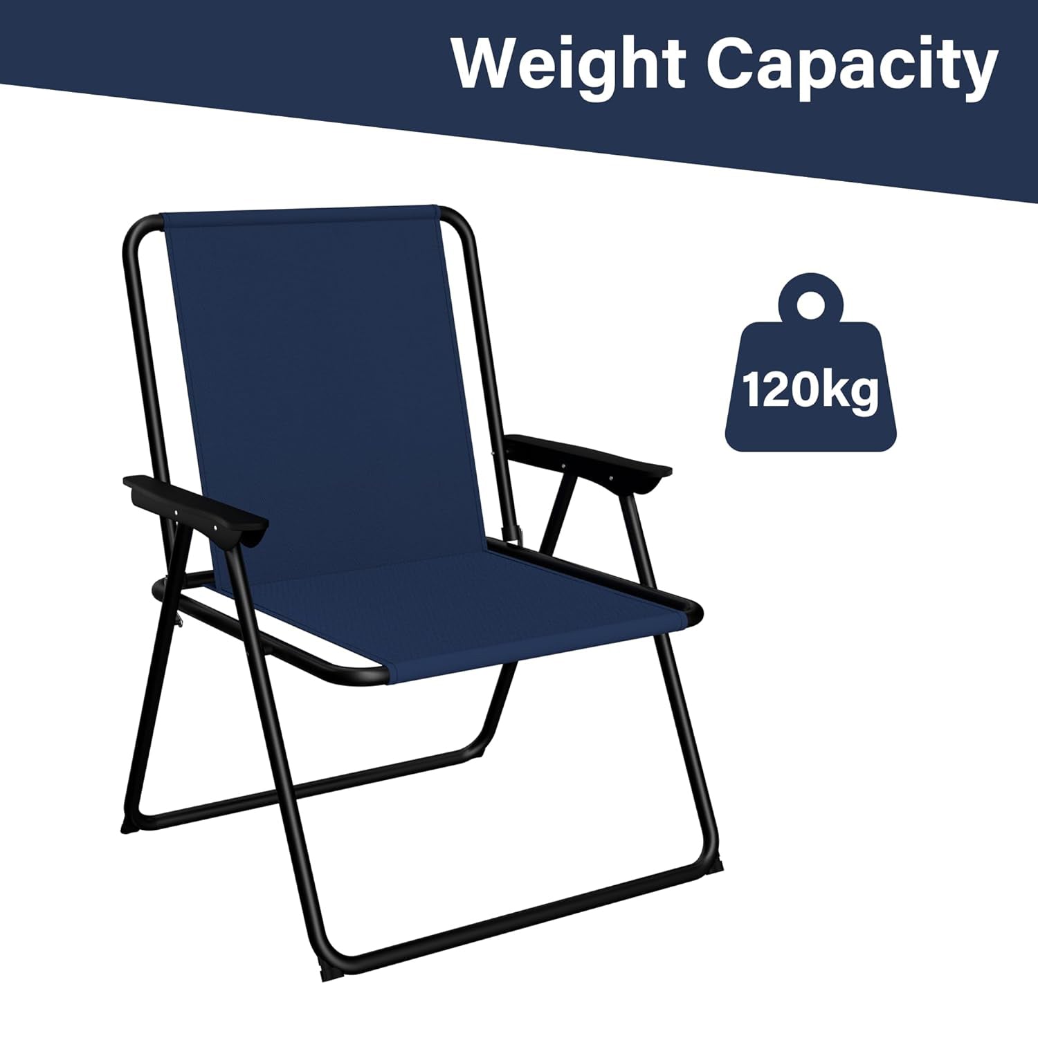 2 Pack Folding Beach Deck Chair with Armrests Portable Camping Garden Picnic