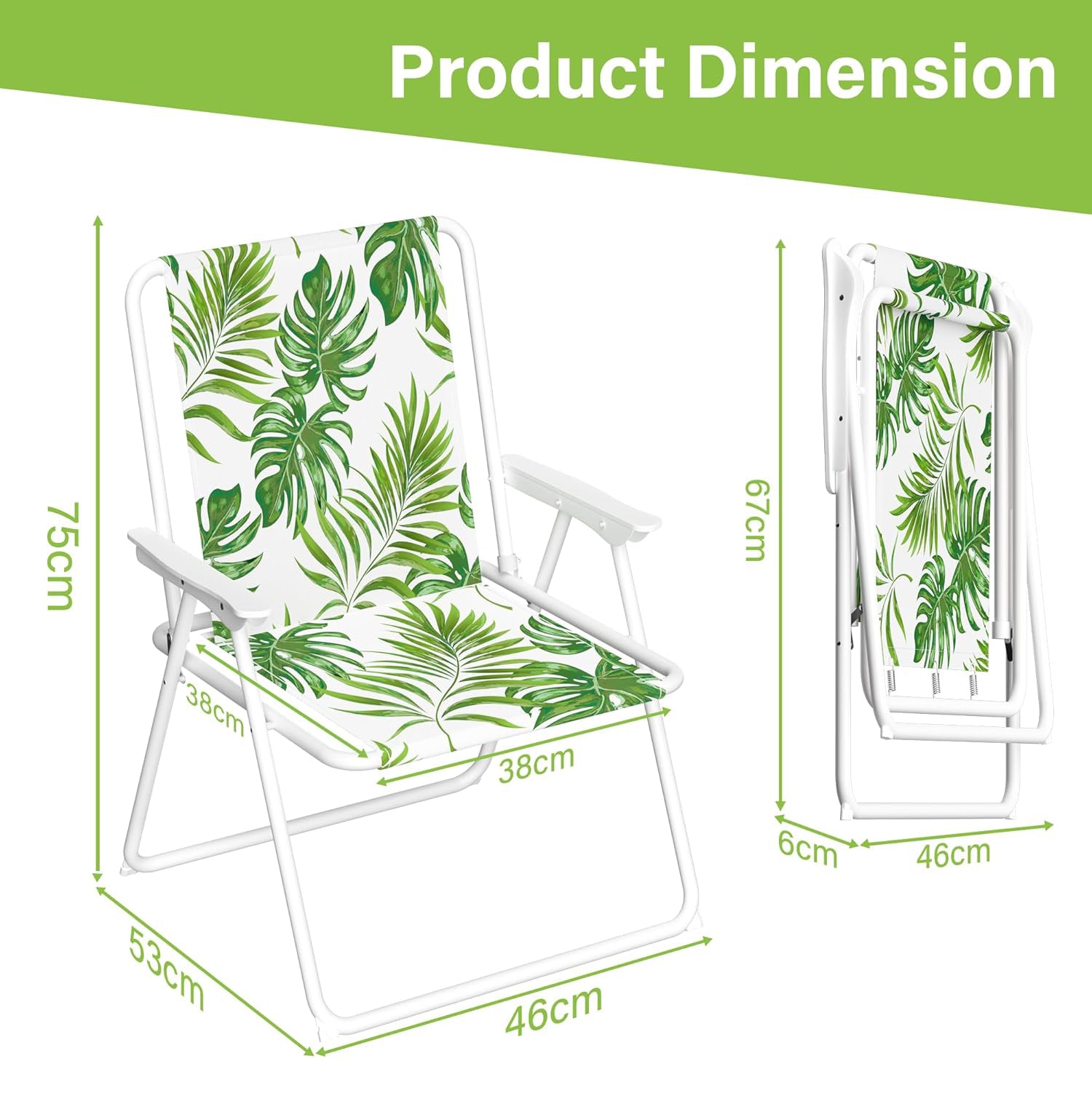2 Pack Folding Beach Deck Chair with Armrests Portable Camping Garden Picnic