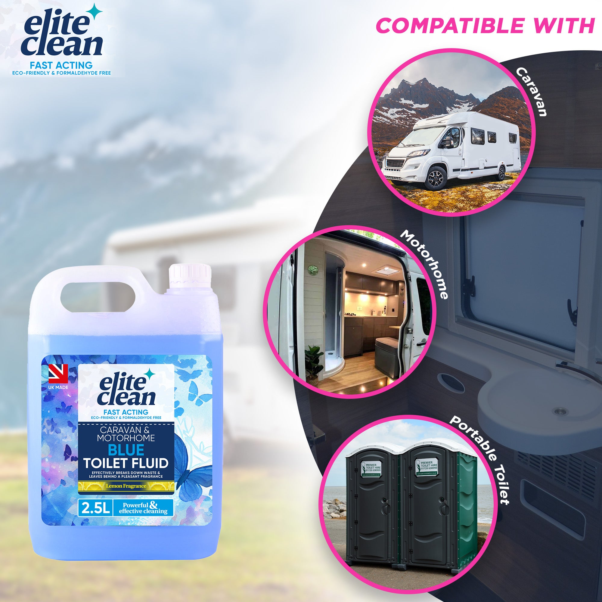 Caravan Toilet Chemical Blue Pink Rinse Fluid Solution Cleaner Caravan Motorhome