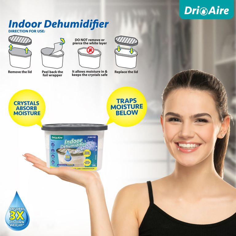 Dekton Dri Aire Indoor Dehumidifier Interior Damp Moisture Mould Mildew 500ml