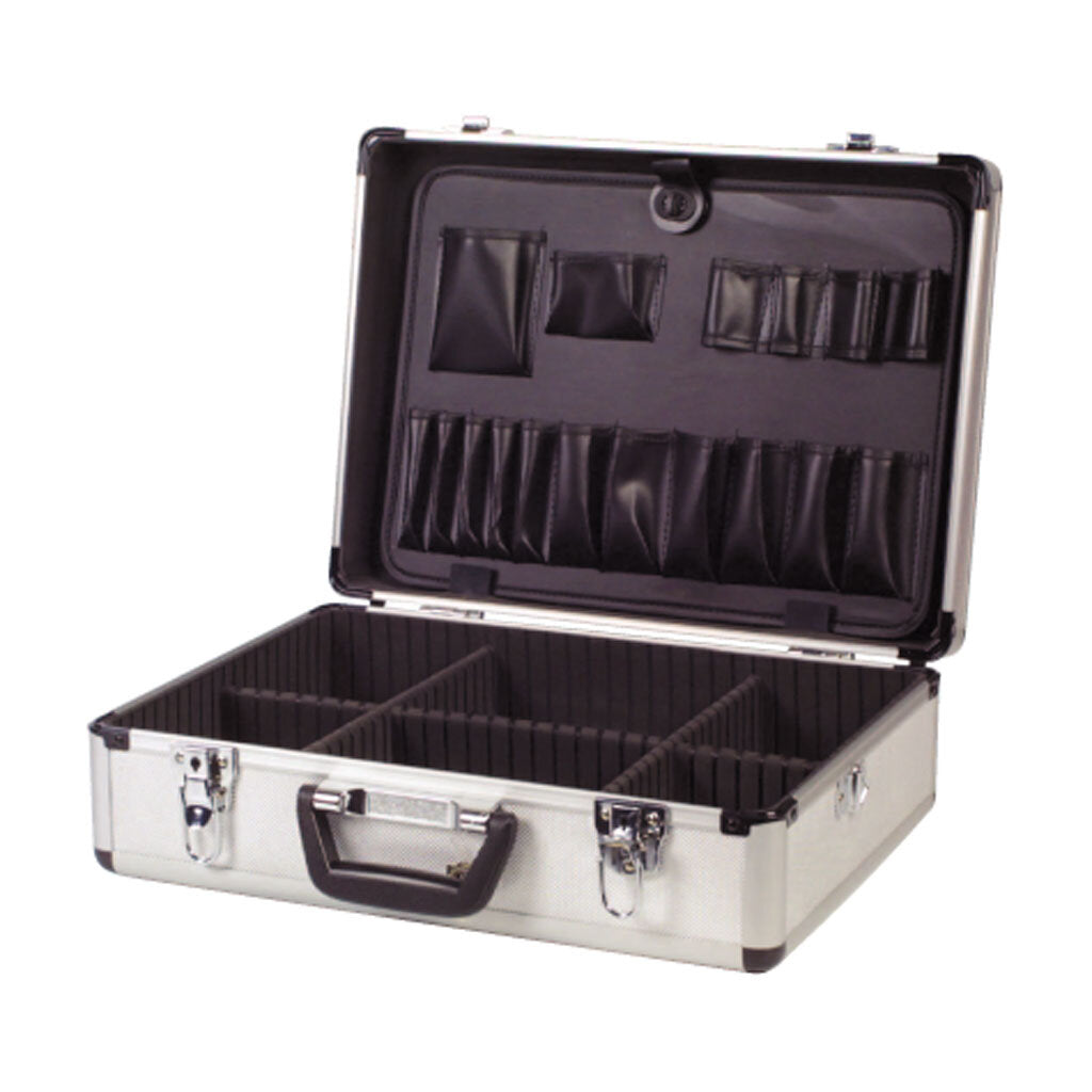 Lockable Tool Storage Case Aluminium Carry Handle Shoulder Strap Organiser Box