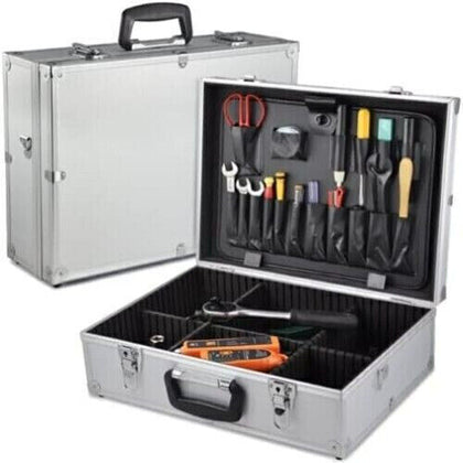 Lockable Tool Storage Case Aluminium Carry Handle Shoulder Strap Organiser Box