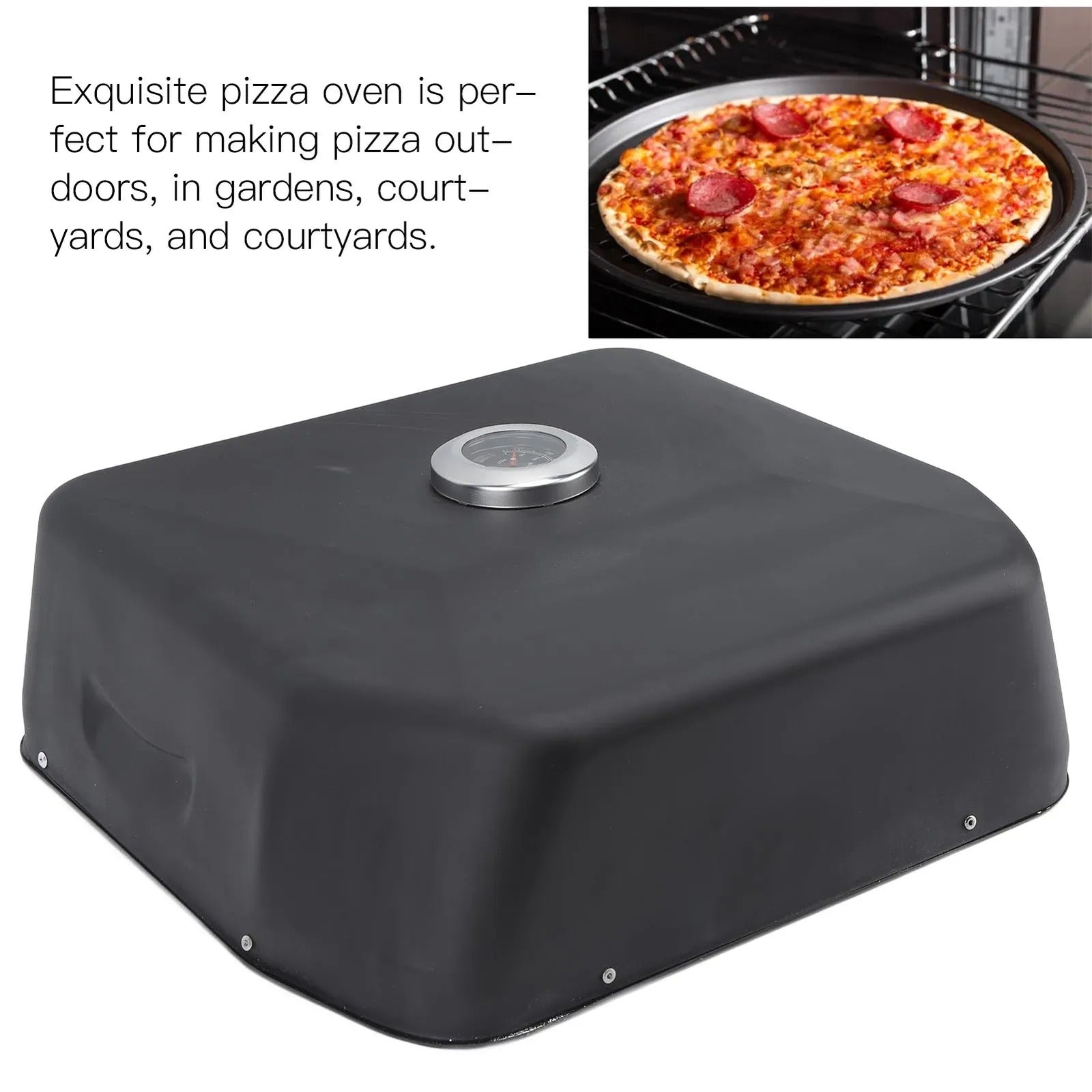 Grill Top Pizza Maker Oven Steel Waterproof with Thermometer BBQ Gas Charcoal