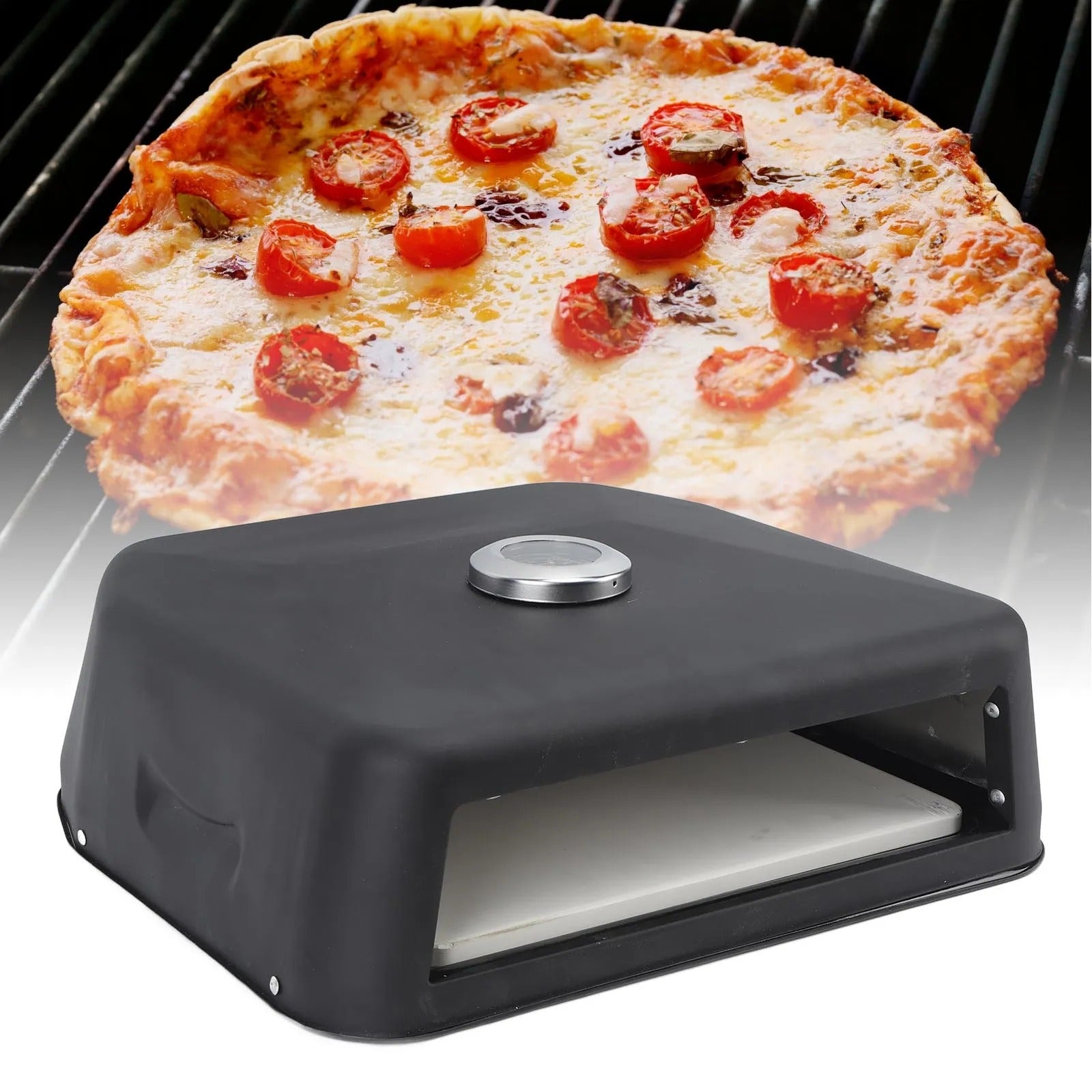 Grill Top Pizza Maker Oven Steel Waterproof with Thermometer BBQ Gas Charcoal