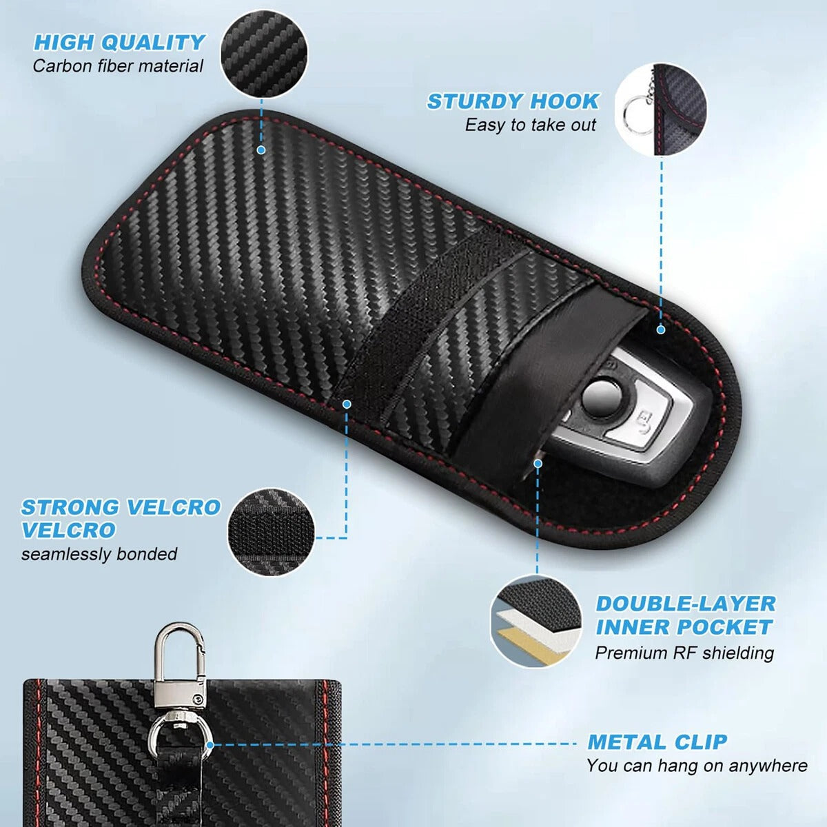 Car Key Signal Blocker Box Keyless Anti-Theft Safety RFID Faraday Blocking Pouch