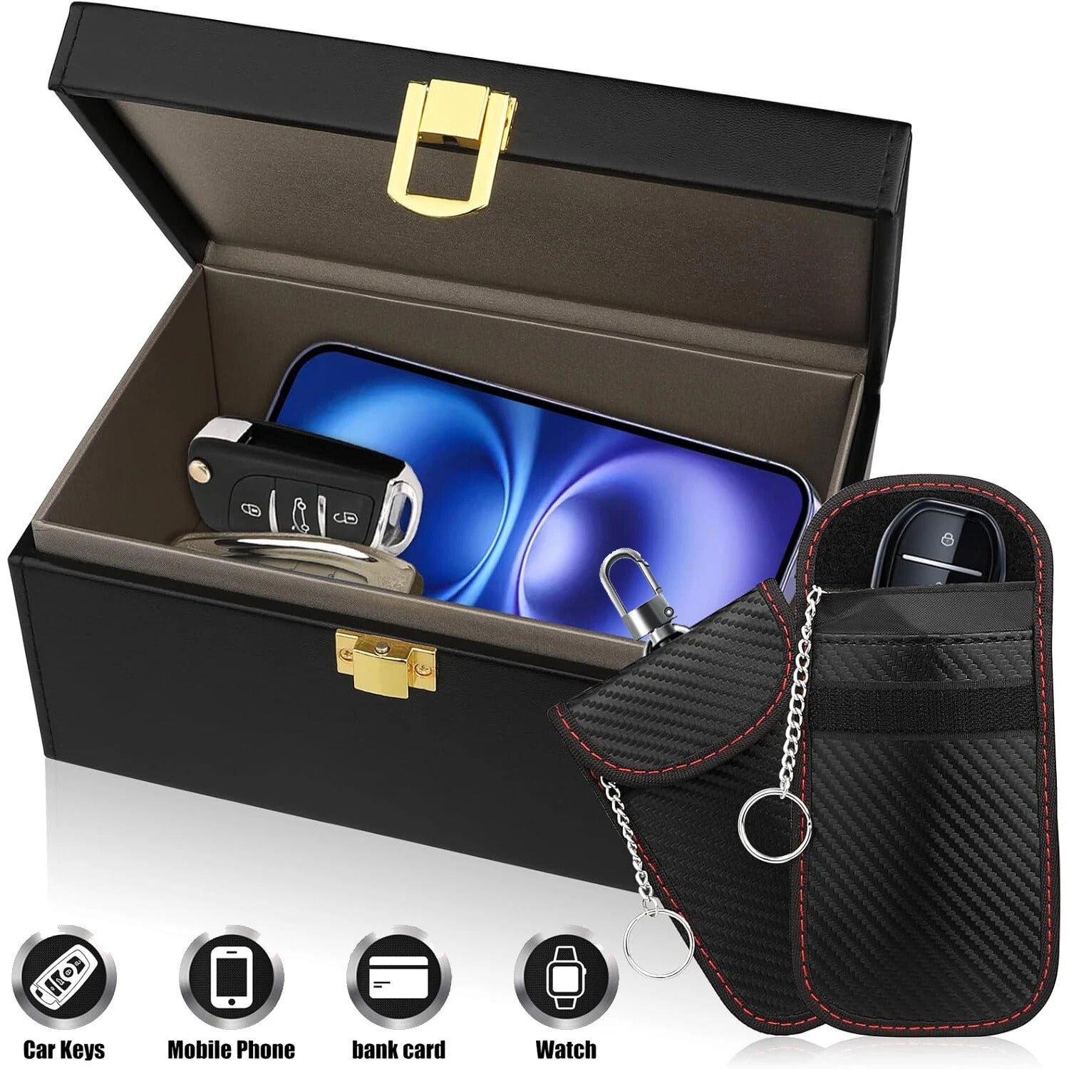 Car Key Signal Blocker Box Keyless Anti-Theft Safety RFID Faraday Blocking Pouch