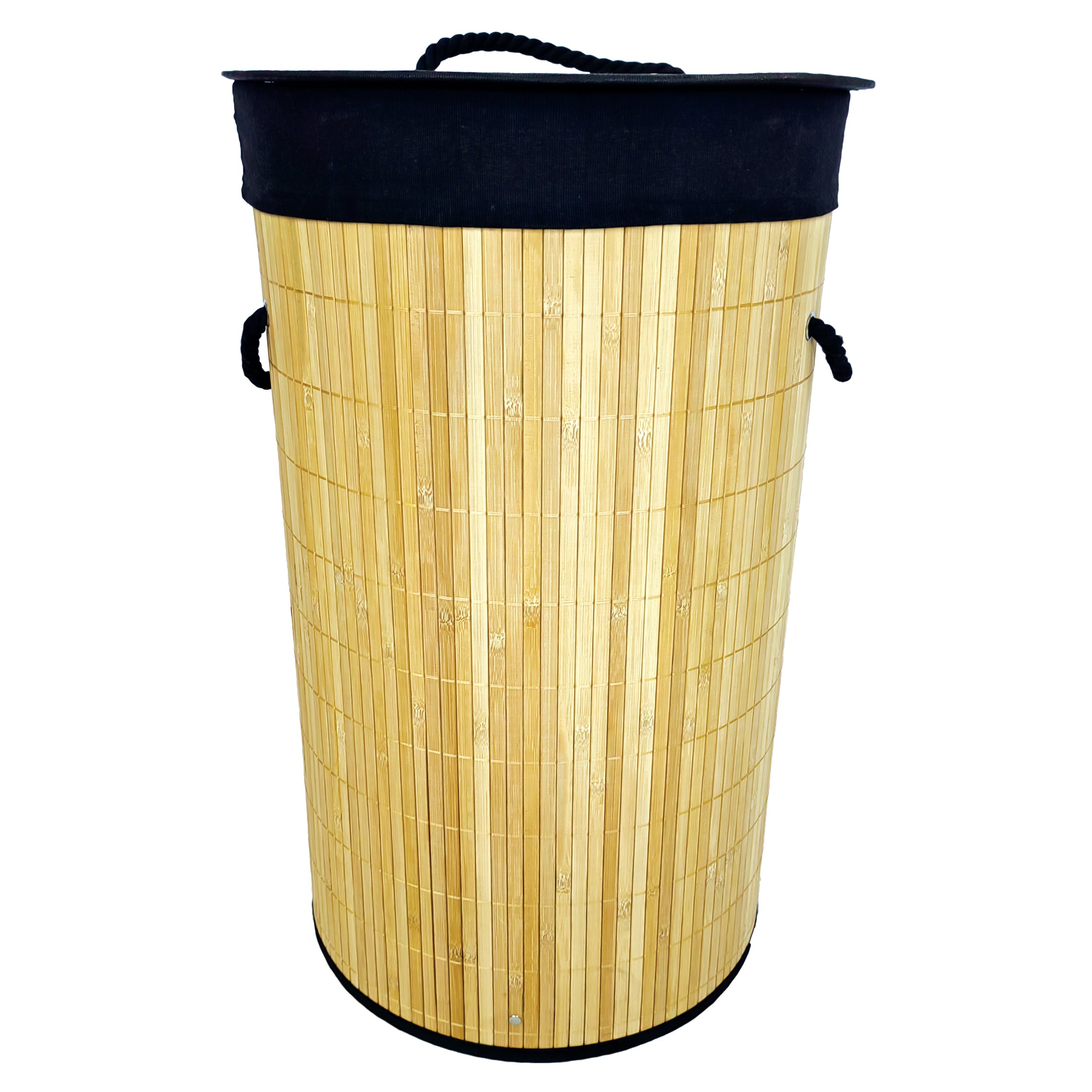 Collapsible Round Bamboo Laundry Basket with Lid Handles Foldable Hamper Store