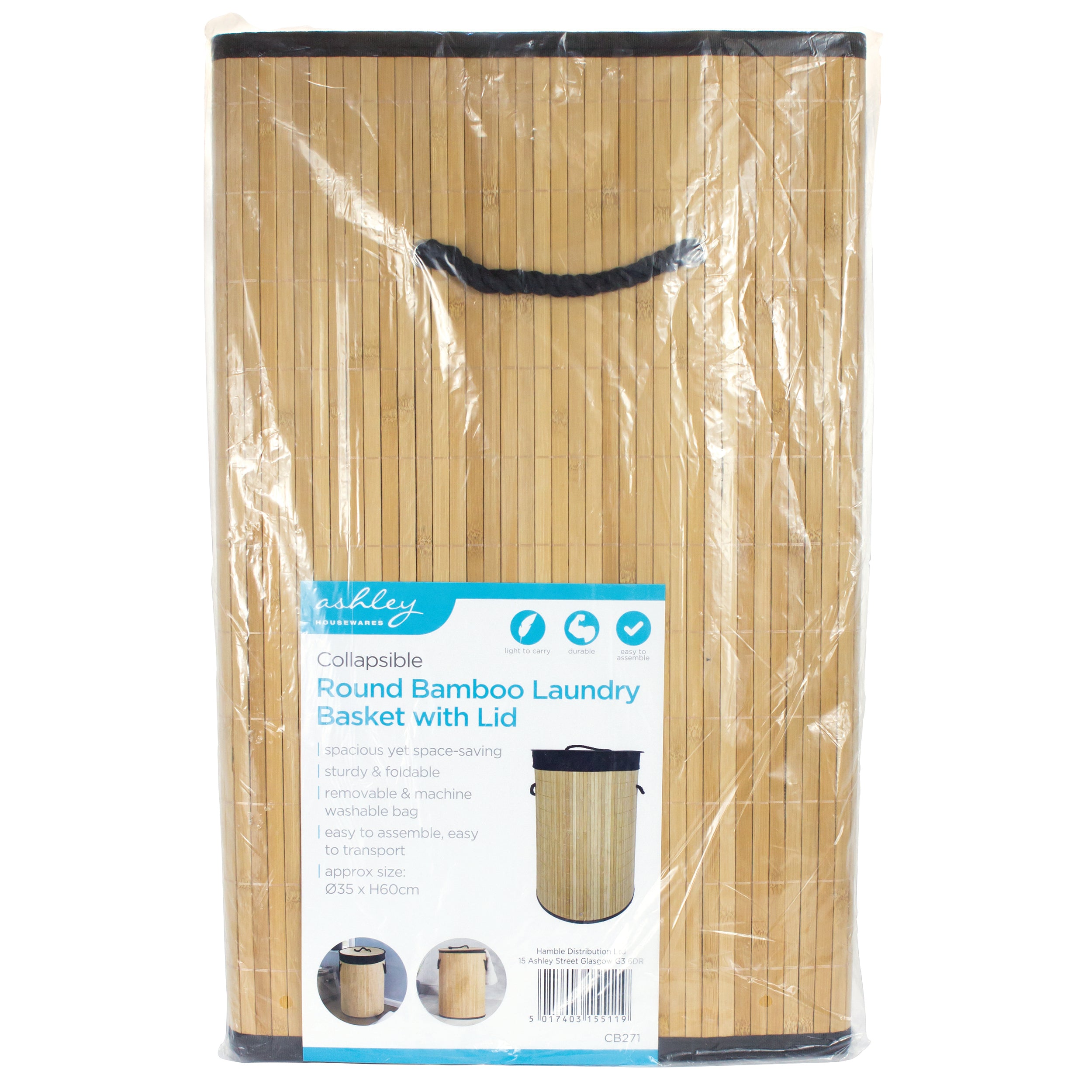 Collapsible Round Bamboo Laundry Basket with Lid Handles Foldable Hamper Store