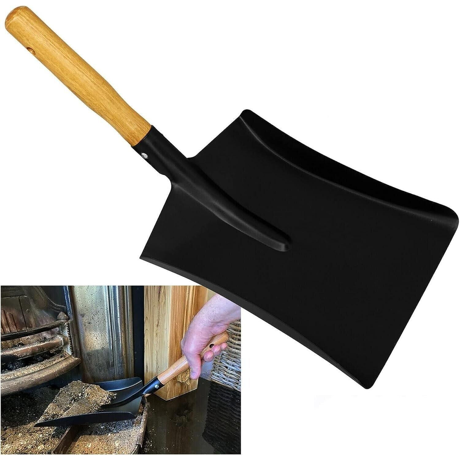 Metal Dust Pan Wooden Handle Home Garden Shovel Heavy Duty Multipurpose Fire