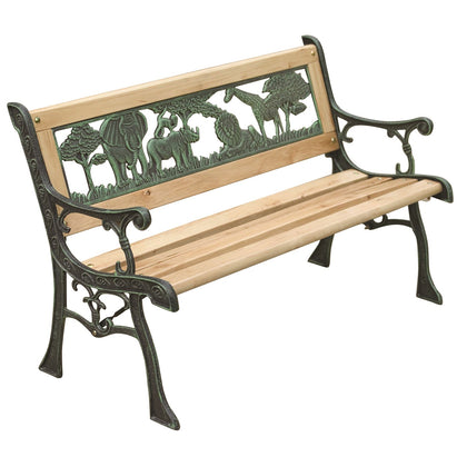 2 Seater Wooden Garden Bench Children / Kids Cast Iron Animal Design Patio Out