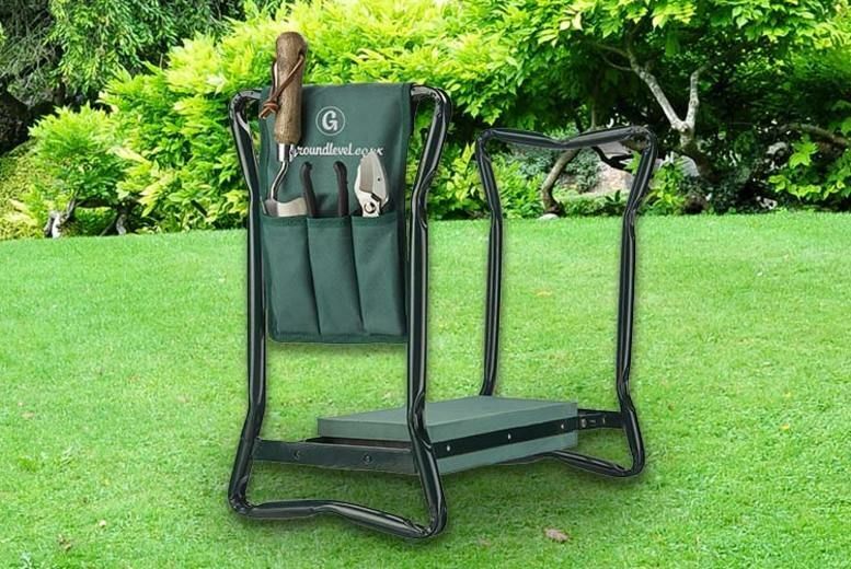 Garden Folding Kneeler Seat Chair Foam Pad Stool Steel Frame Tool Bag Gardening