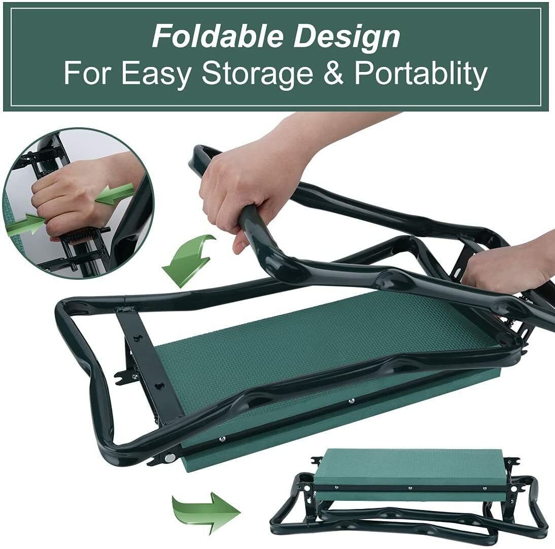 Garden Folding Kneeler Seat Chair Foam Pad Stool Steel Frame Tool Bag Gardening