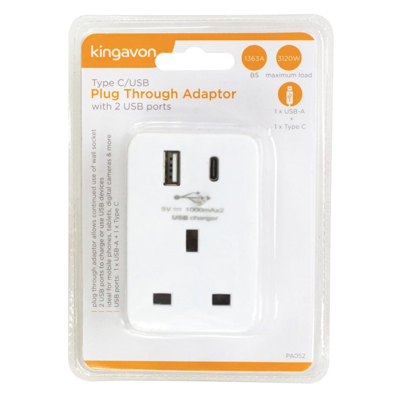 2 Way UK Plug Adapter Cable Free Extension Socket with USB or Type C port