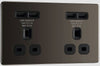 BG Black Nickel Double Plug Wall Socket 4 USB Ports Screwless Faceplate Flush