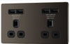 BG Black Nickel Double Plug Wall Socket 4 USB Ports Screwless Faceplate Flush