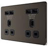 BG Black Nickel Double Plug Wall Socket 4 USB Ports Screwless Faceplate Flush