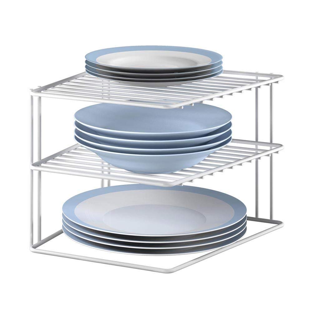 3 Tier Kitchen Corner Shelf Storage Rack Organiser Metal Wire Plate Cupboard Tid