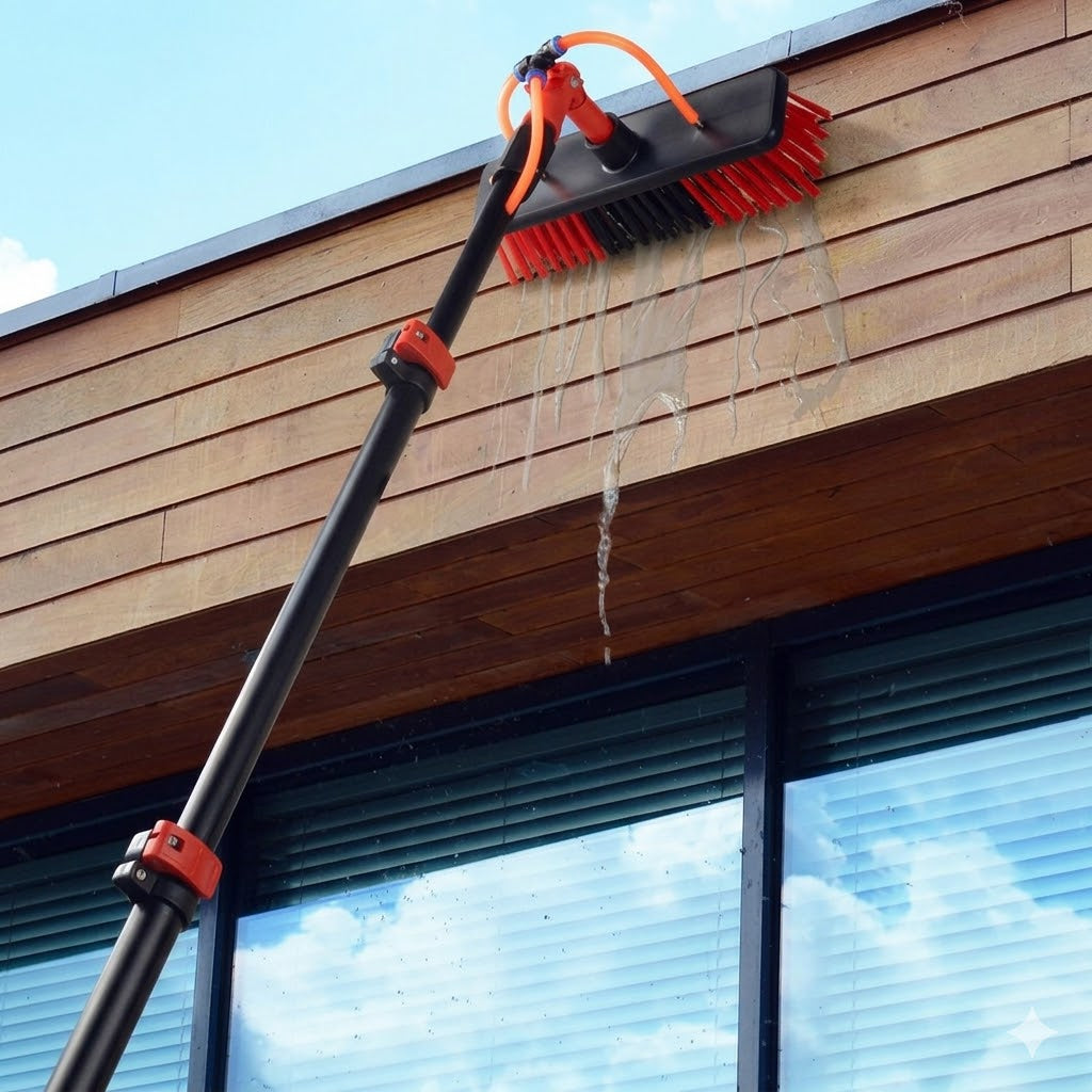 4.6M Triple Telescopic Window Washing Brush Kit Cleaning Extendable Pole Hose