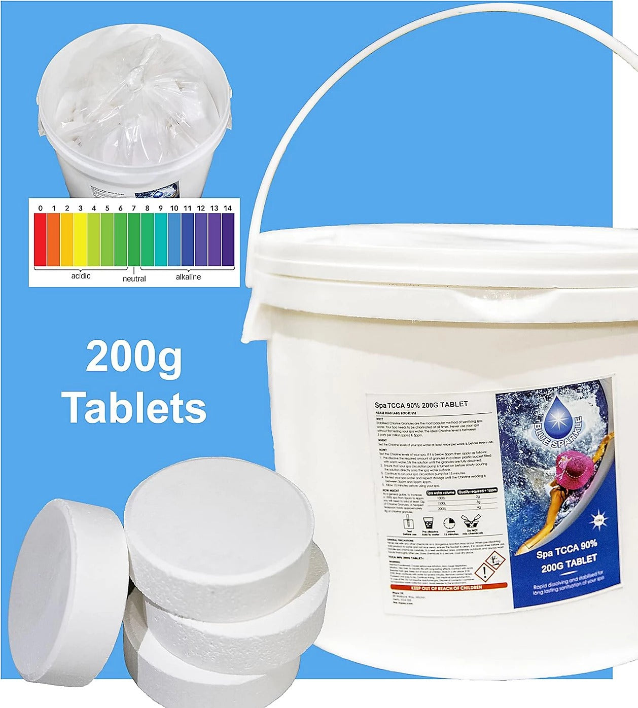 Blue Sparkle 5kg Chlorine Tablets Water Treatment Rapid Disinfecting Cleaning