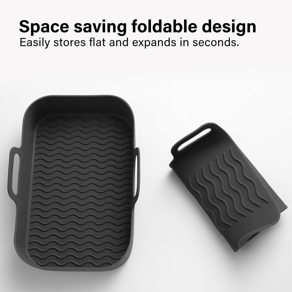 2 Pcs Foldable Silicone Air Fryer Tray Oven Microwave Reusable Dishwasher Safe