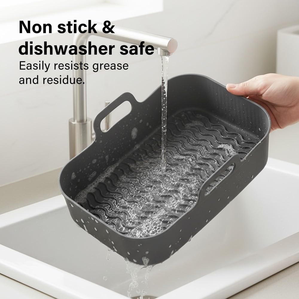 2 Pcs Foldable Silicone Air Fryer Tray Oven Microwave Reusable Dishwasher Safe