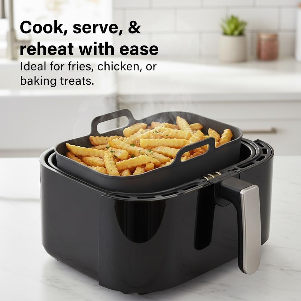 2 Pcs Foldable Silicone Air Fryer Tray Oven Microwave Reusable Dishwasher Safe