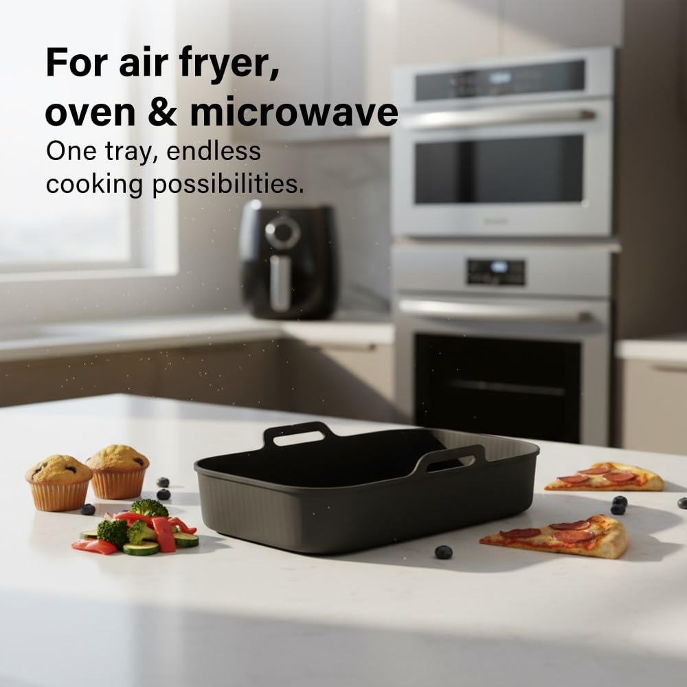 2 Pcs Foldable Silicone Air Fryer Tray Oven Microwave Reusable Dishwasher Safe