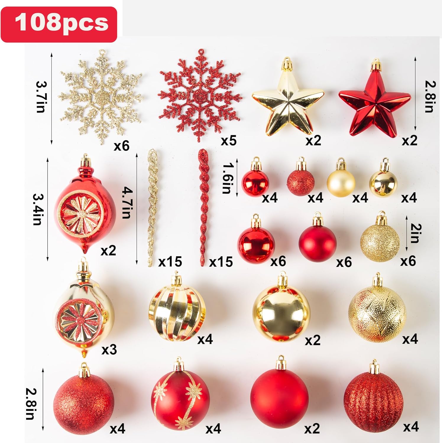 Christmas Baubles Set Tree Xmas Balls Decor Festival Ornament Gifts 16pc/108pc