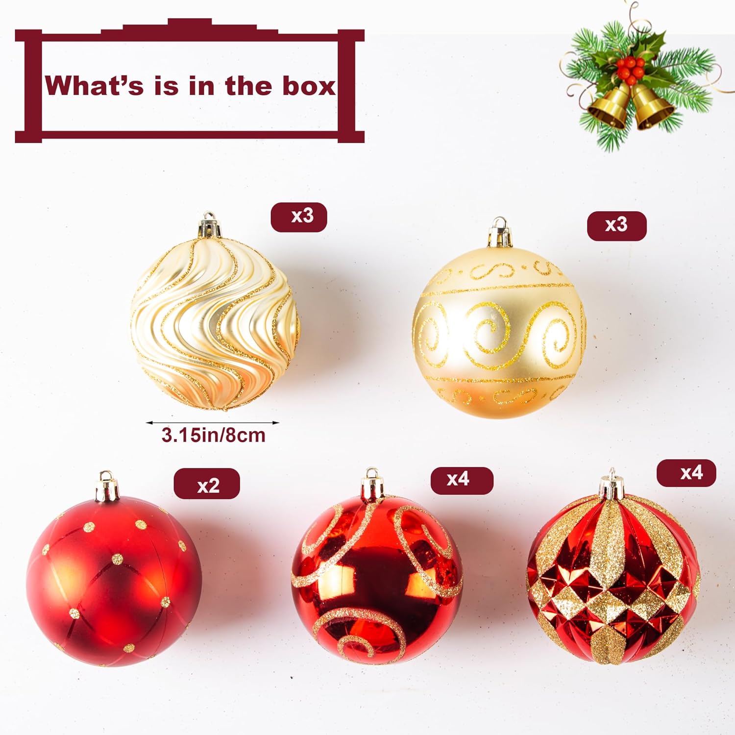 Christmas Baubles Set Tree Xmas Balls Decor Festival Ornament Gifts 16pc/108pc