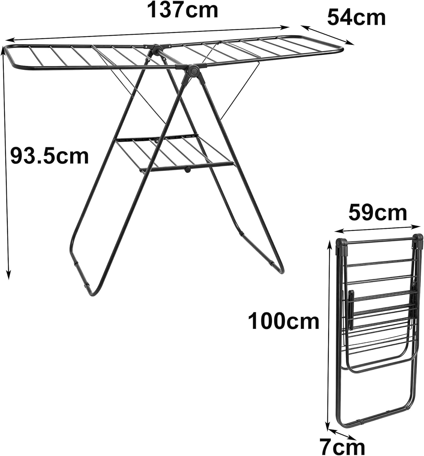 Clothes Airer Drying Rack Foldable with Height Adjustable Wings Laundry Dryer