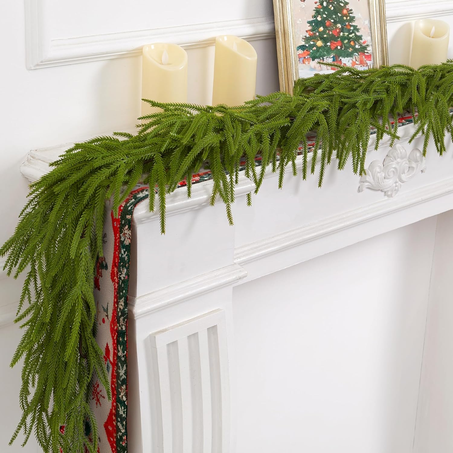 6ft/9ft Christmas Norfolk Pine Garland Artificial Green Decoration Mantle Stairs