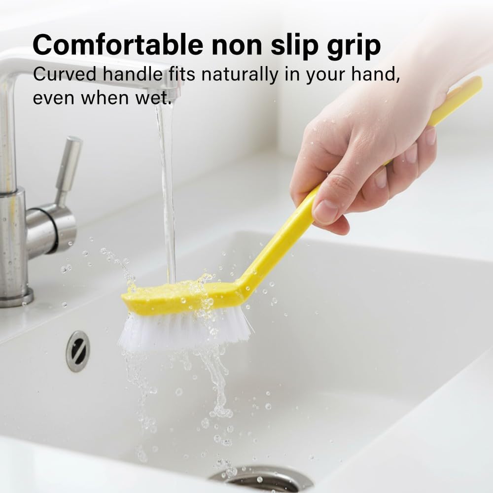 3Pcs Washing Up Brushes Non Slip Grip Built In Scraper Hanging Hole Cleaning