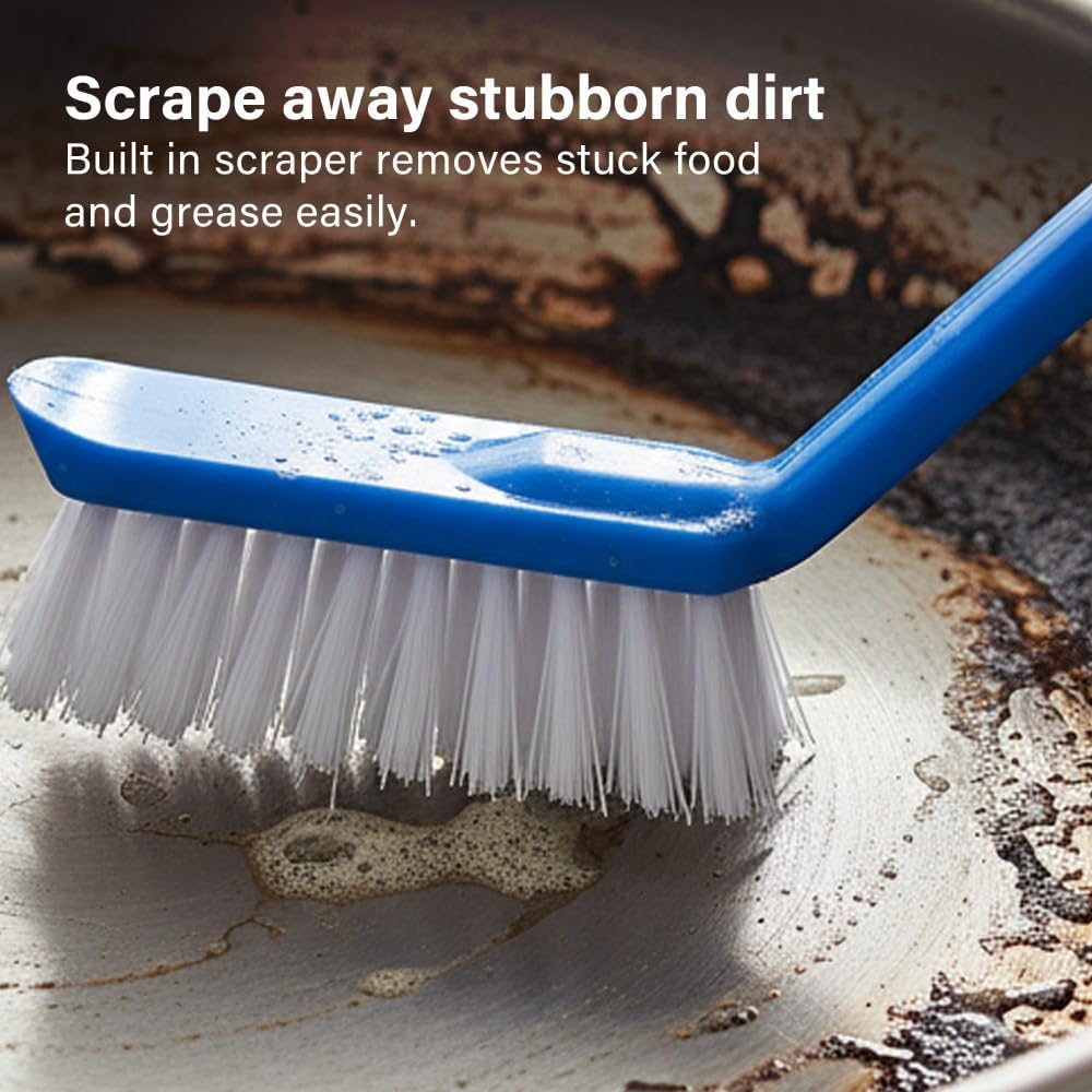 3Pcs Washing Up Brushes Non Slip Grip Built In Scraper Hanging Hole Cleaning