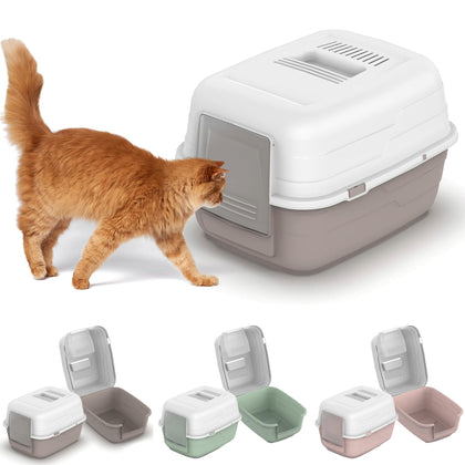 Enclosed Cat Litter Box Tray with Lid & Flap Door High Sided Detachable Top